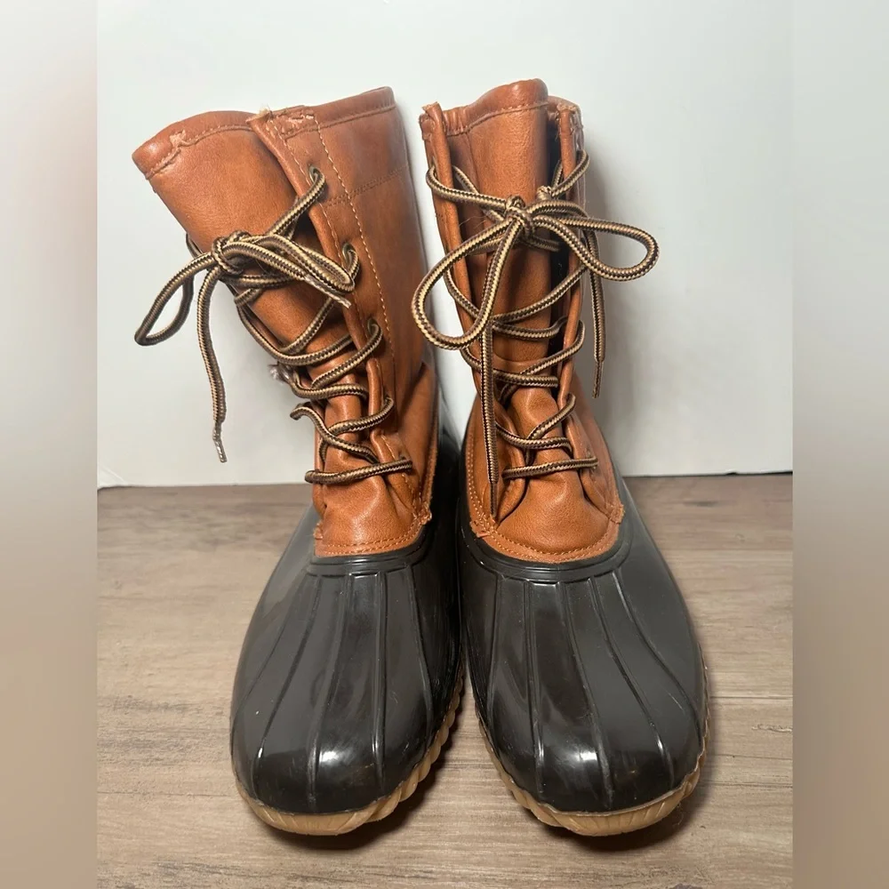 Women's Two-Tone Brown and Black Winter Rain Boots